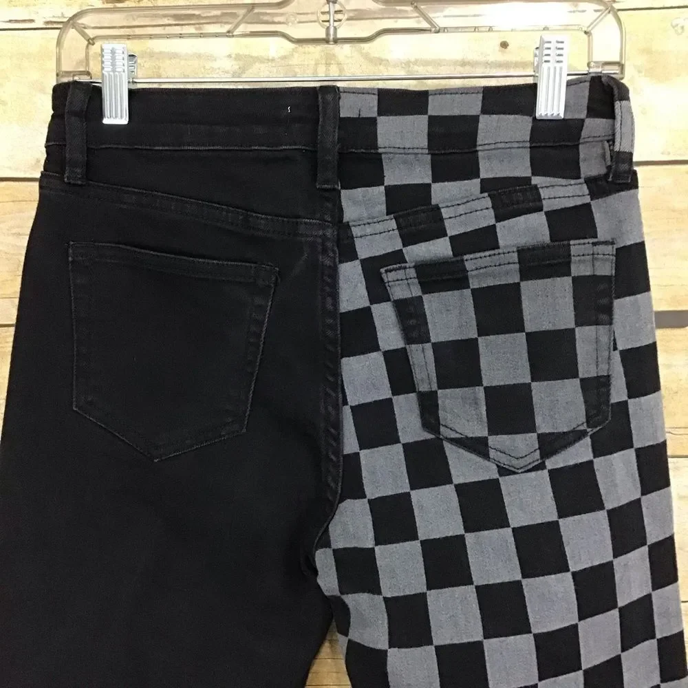 I&M Signature Jeans USA 5 Juniors Split Black‎ Gray Checkered Pants Y2K Skater